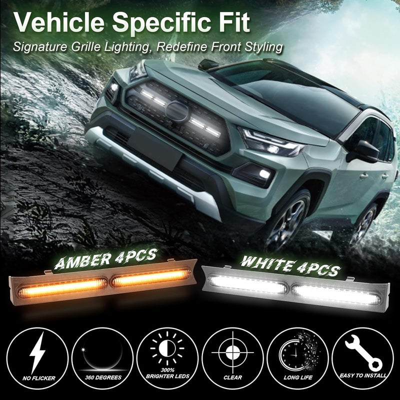 CFDSDE LED Grille Lights Fits for 2019-2024 Toyota RAV4 Accessories Exterior Front Grill Insert Light for 5th Gen Hybrid Adventure TR D Off-Road 5311142220(White Lights) - Image 2